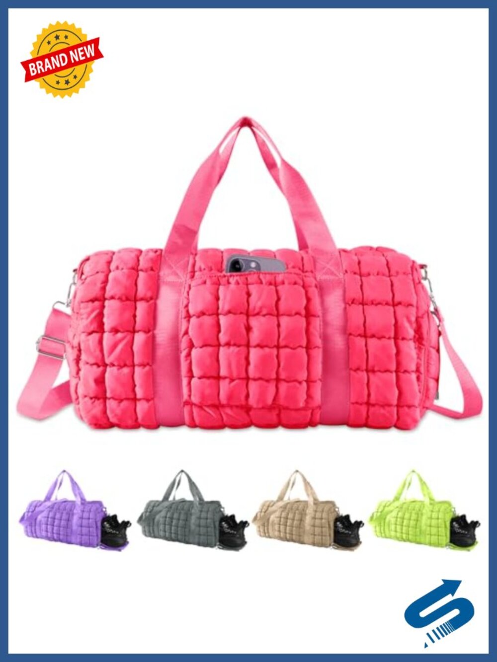 Quilted Travel Duffle Bag Large Puffer Weekender Carry On Gym Bag